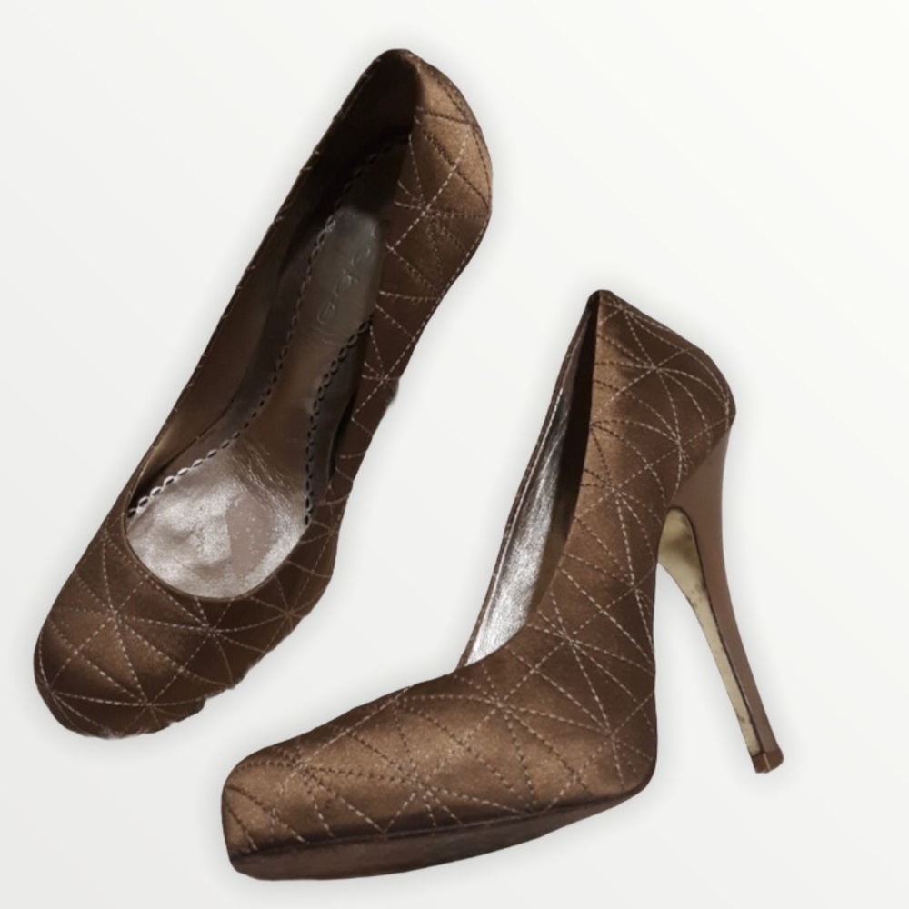 BEBE Brown Satin Platform Stiletto Heel Shoes